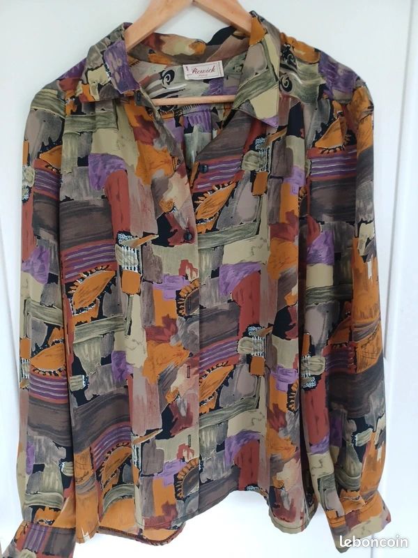 Chemisier Femme Beige, Taille 42, Manches Courtes, Coton, Marque Générique, Occasion