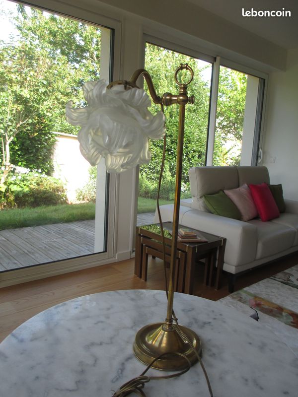 Lampe De Table Vintage En Laiton Et Verre XL – Style Loft, Atelier, Chalet – Pièce Unique