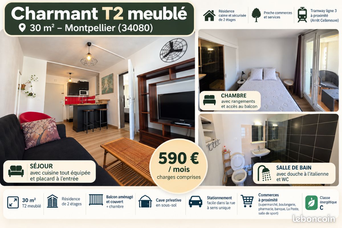 Appartement 2 pièces 30 m² · à Montpellier · 30 m² · 590 €/mois