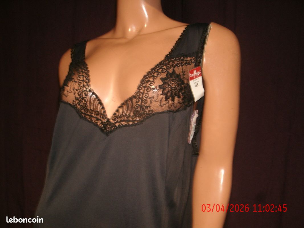 Combinaison Et Fond De Robe Vintage Dentelle Taille 46 - Blanc, Polyamide