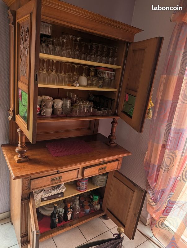 Buffet ancien 2 corps en chêne massif – Art nouveau – début XXᵉ (image 3)