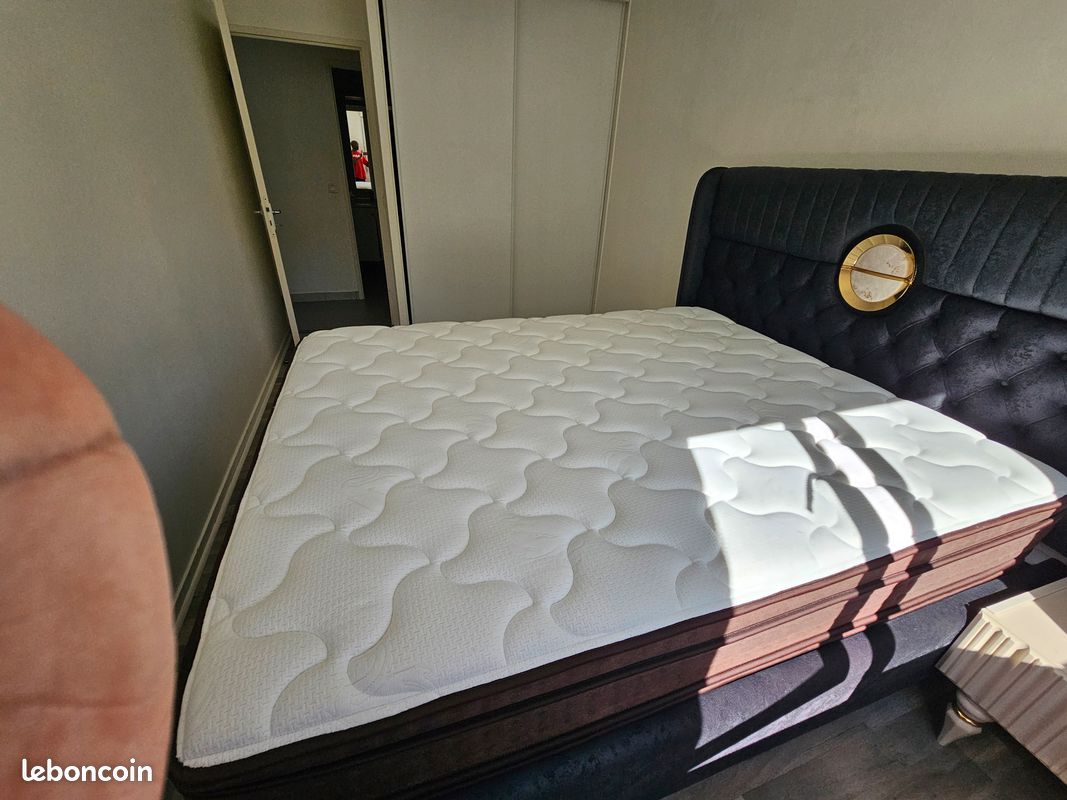 Ensemble lit coffre design +matelas prémium + 2 tables de chevet- occasion en or (image 9)