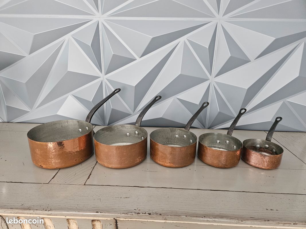 SERIE 5 CASSEROLES Cuivre Etame Fabrication Francaise EUR 49,00 - FR