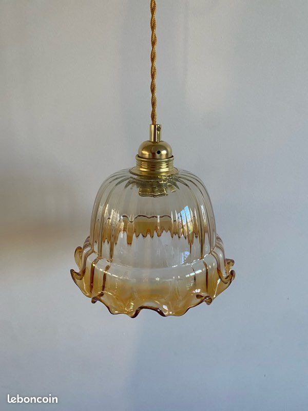 Lampe Suspension Vintage V-TAC, Métal Et Verre Ambre, Douille E27, Neuf