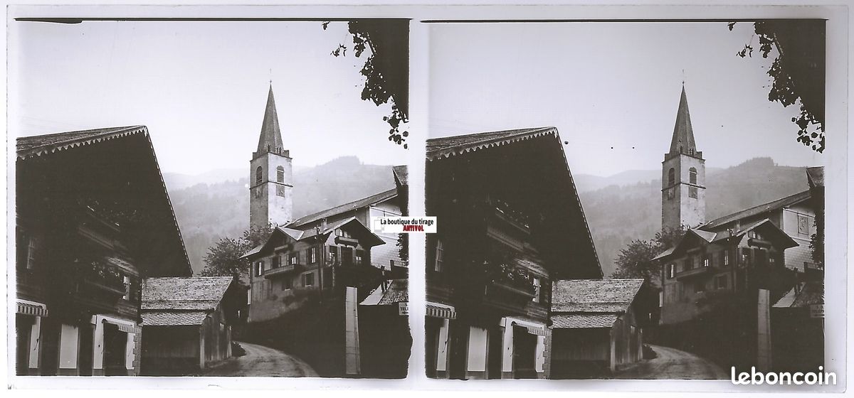 Village de montagne, Plaque verre photo stéréo, positif noir & blanc 6x13 cm 0613019 (image 1)