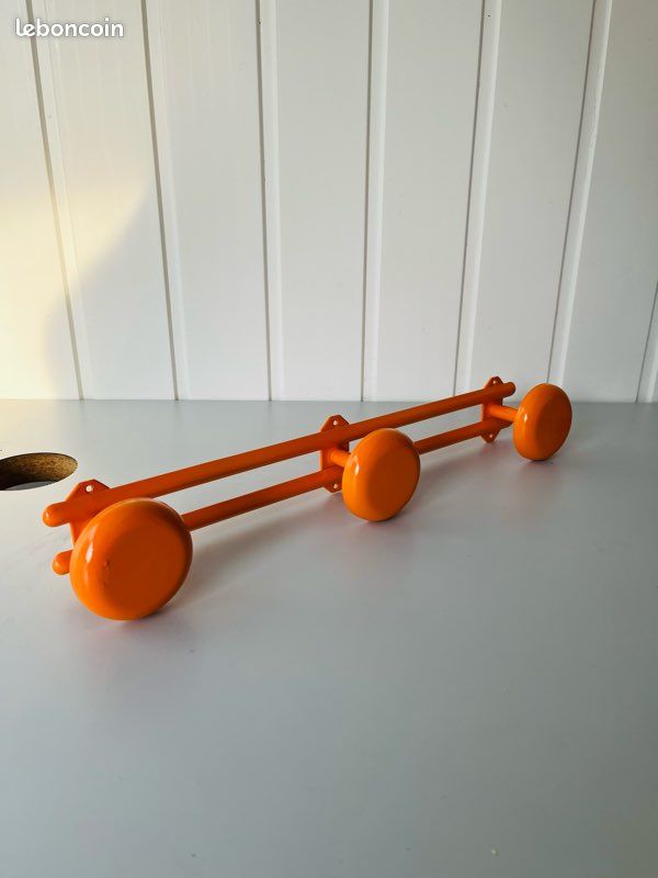 Porte Manteau 3 Patères Métal Orange Vintage Années 70 France (image 2)