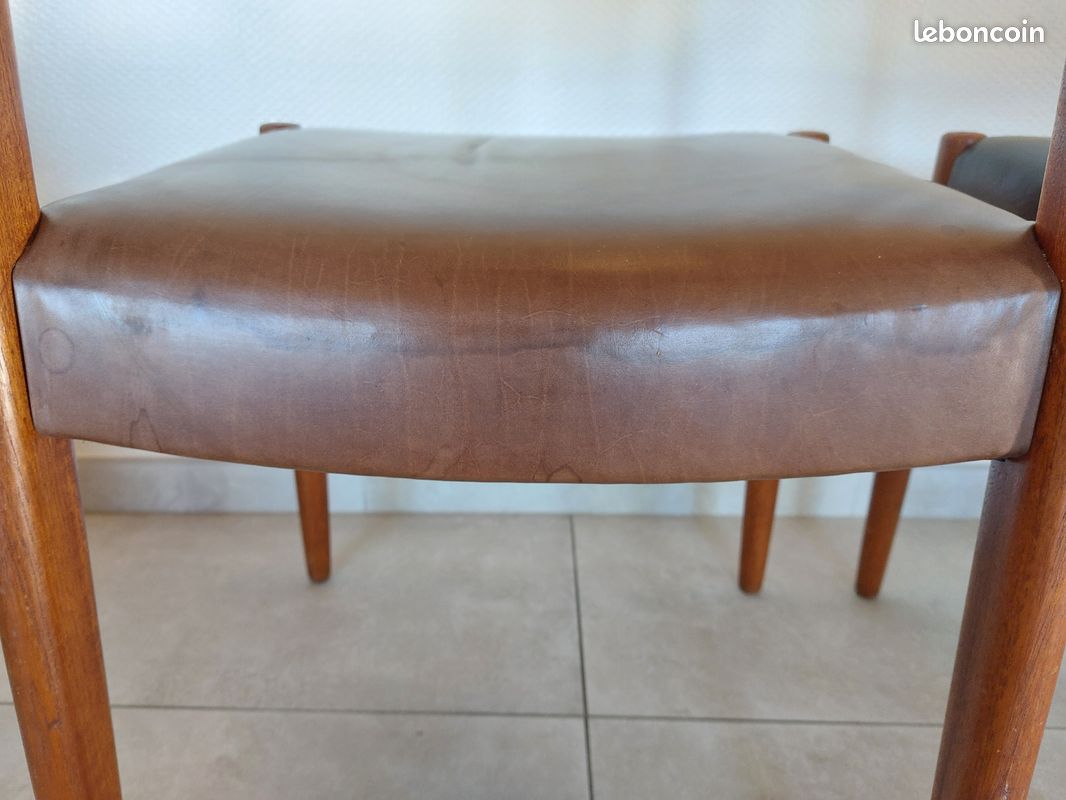 2 chaises Fristho Franeker, scandinaves, teck et cuir (image 17)