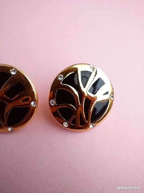 Boucles D'oreilles Pendantes En Cuir Noir/doré/bronze - Clip Possible, Neuf Avec étiquettes