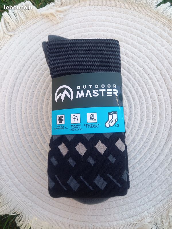 Lot 2 Paires Chaussettes Ski OutdoorMaster - Thermiques OTC Antidérapantes Homme