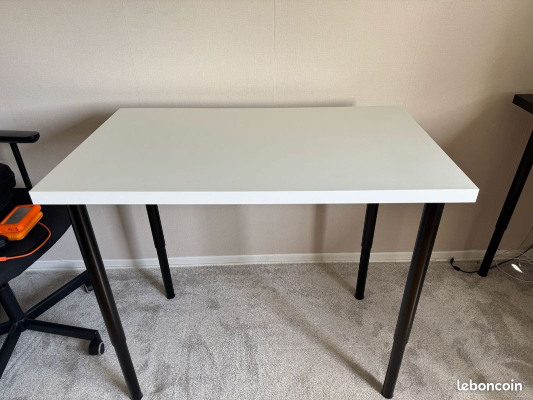 Bureau IKEA blanc comme neuf - pieds OLOV réglables (assis/debout) (image 2)