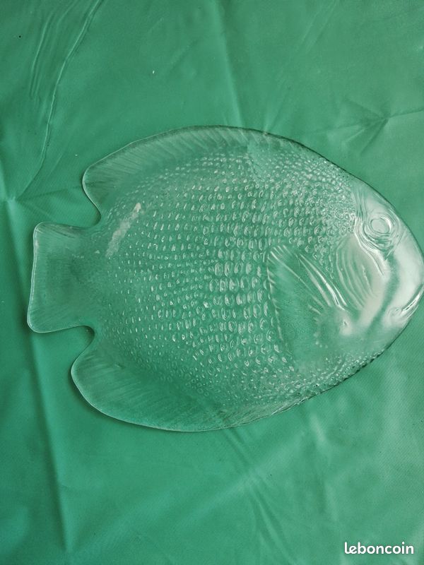 Lot de 2 assiettes poisson en verre moulé Codec Arcoroc vintage (image 5)
