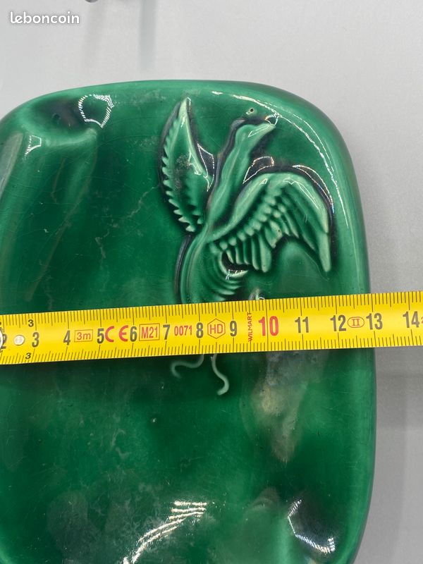 Cendrier de salon Mid Century en céramique vert émeraude – Oiseau en relief – dans le goût de Vallauris (image 6)