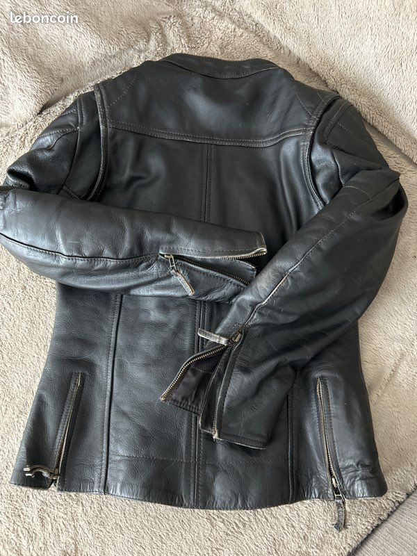 Blouson moto femme cuir véritable vintage – Taille 38 (image 2)