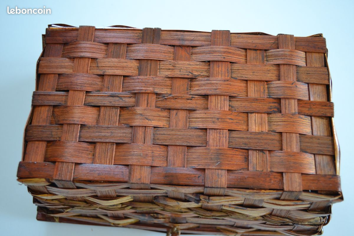 Ancienne boîte / panier tressé vintage en bois – déco (image 2)