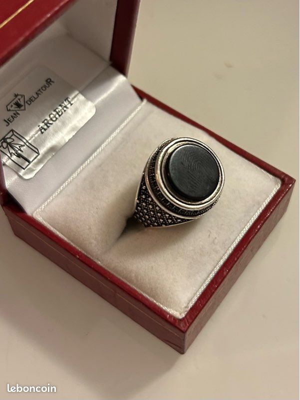 Bague ancienne en argent marcassite et onyx taille 7 bijoux vintage vintage - France