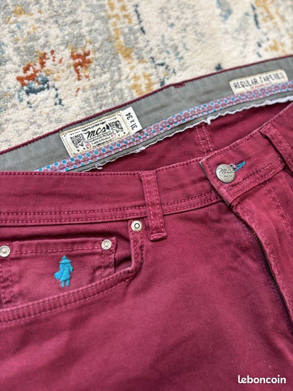 Pantalon chino Bordeaux uni brodé - Marlboro Classics - W31 L34 (image 5)
