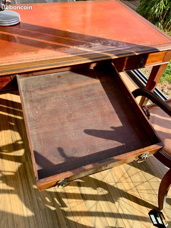 Ensemble bureau et 2 fauteuils style Empire bois massif et cuir (image 15)