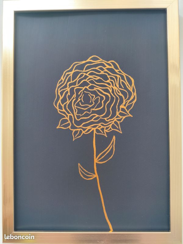 Lot de 2 tableaux floraux modernes A4 encadrés noir et or (image 9)