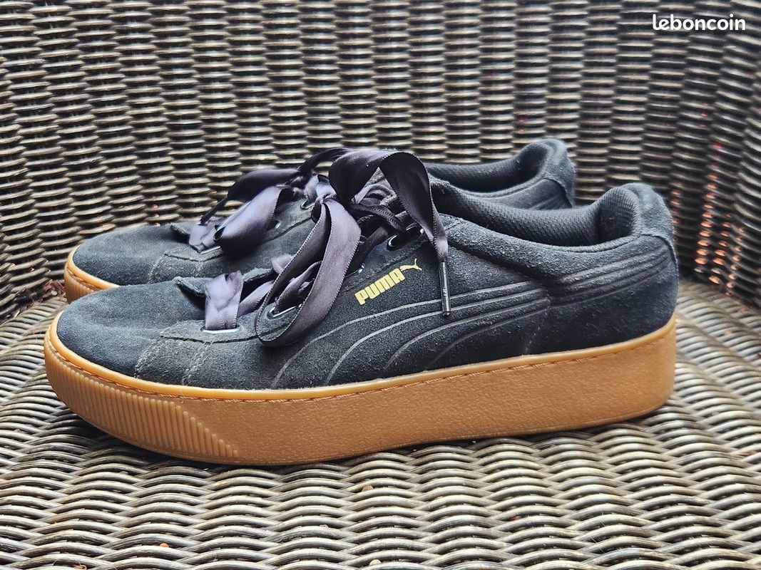 👟✨ PUMA Suede Platform SoftFoam – Daim noir, semelle gum & lacets satin – T.39 🖤 (image 2)