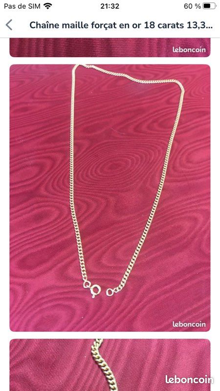 Chaîne en or 18K maille forçat taille 58cm 13.3g-1400 (image 1)