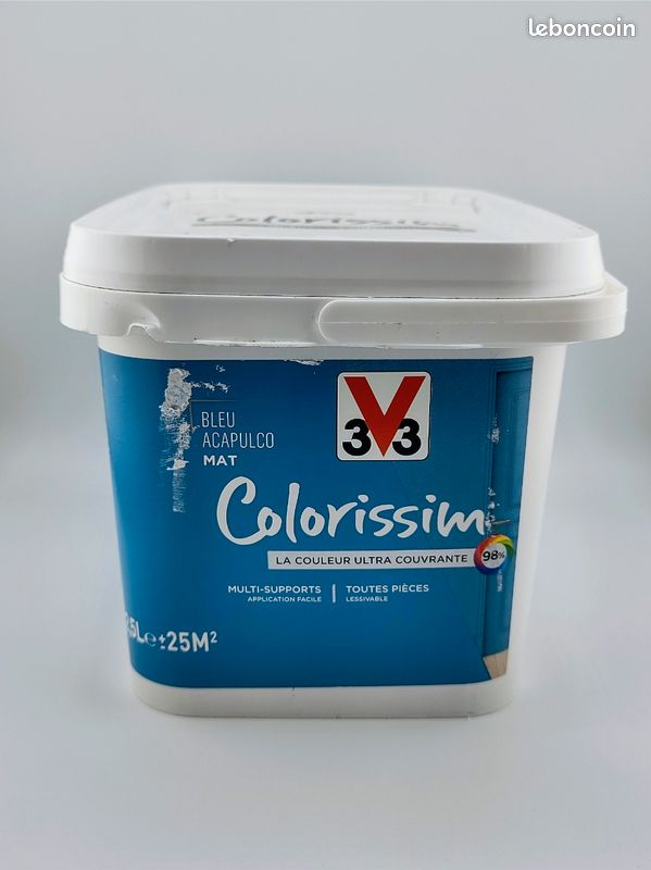 Peinture 3V3 COLORISSIM Multi-supports, couleur BLEU ACAPULCO MAT 2,5L (image 8)