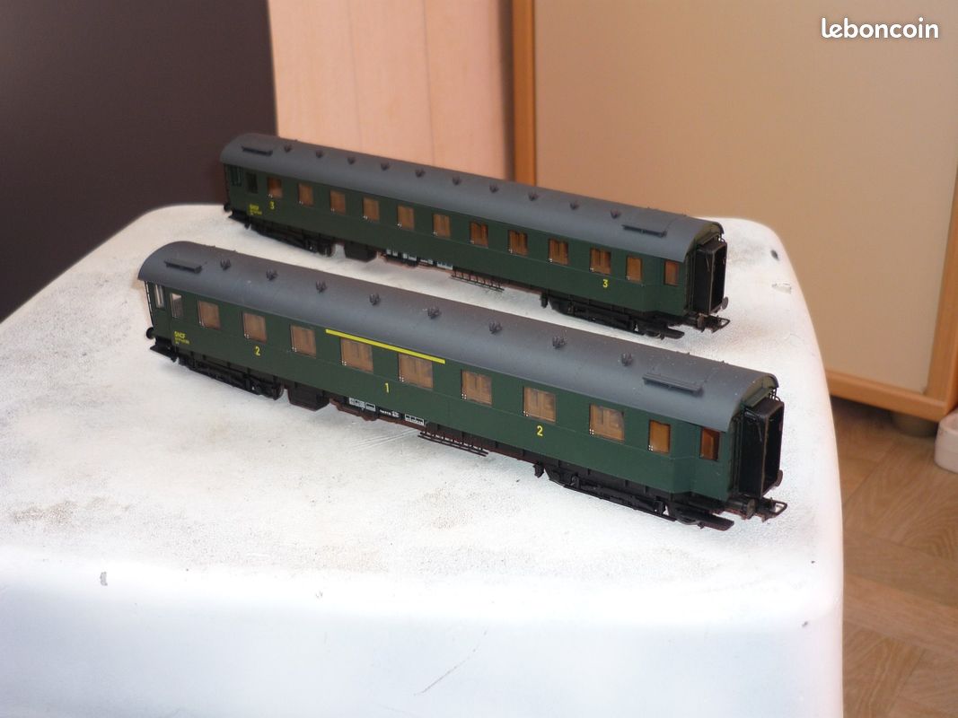 Voiture Mixte Liliput DB époque IV - HO 1/87 - Verte/gris - Occasion