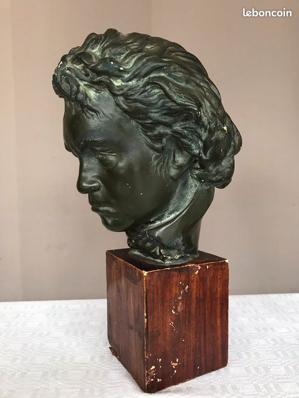 Buste de beethoven en platre à patine bronze, signé Godeski - Décoration