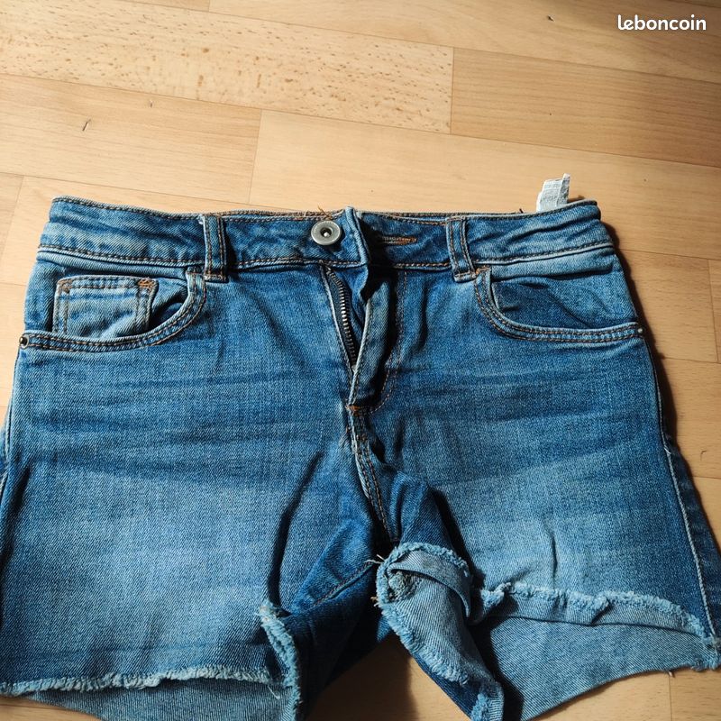 Short En Jean Zara Fille – Taille 8 Ans – Cut-off Bleu à Poches, Taille Ajustable