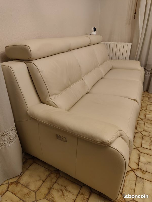 Canapé d'angle méridienne 2 places 2 relax électrique WAGRAM beige