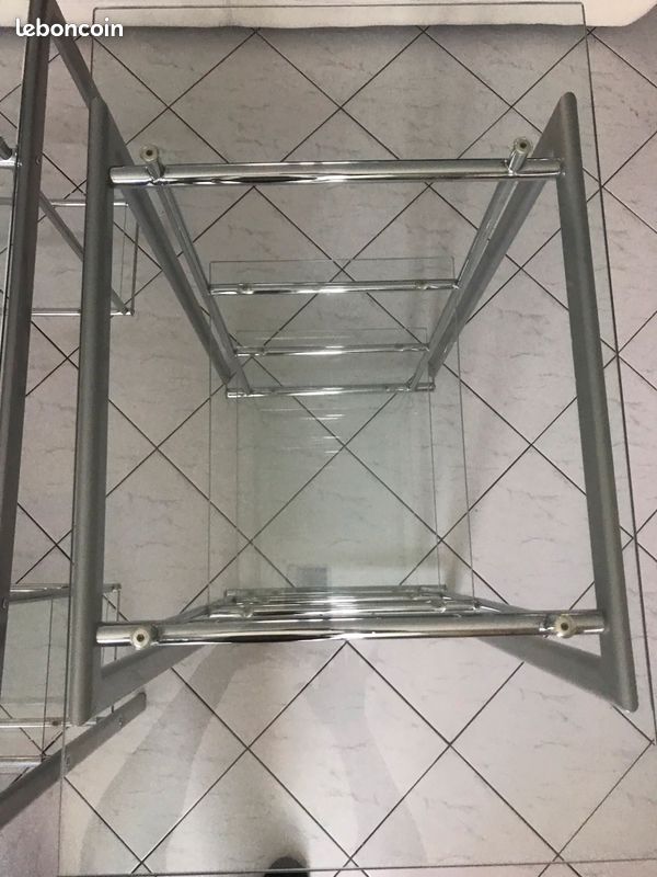 Bureau et étagère en verre trempé et métal (image 9)