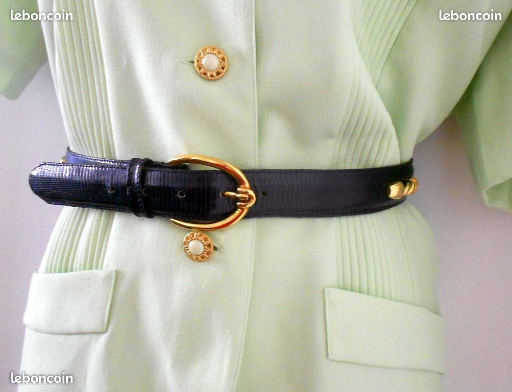 Ceinture vintage cuir bleu marine T.74/84 (image 5)