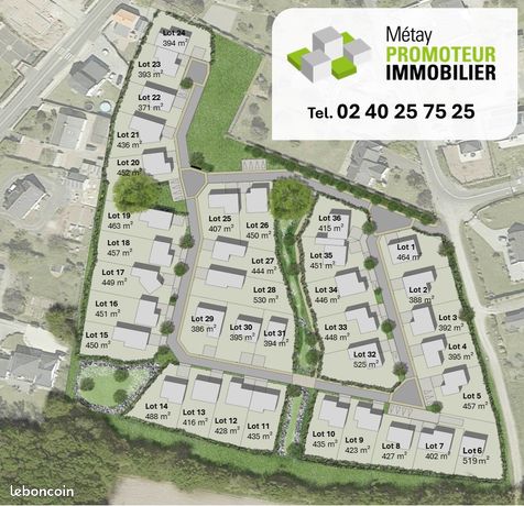 Lotissement de 36 terrains de 386 m² à 530 m², viabilisés, libres de constructeur