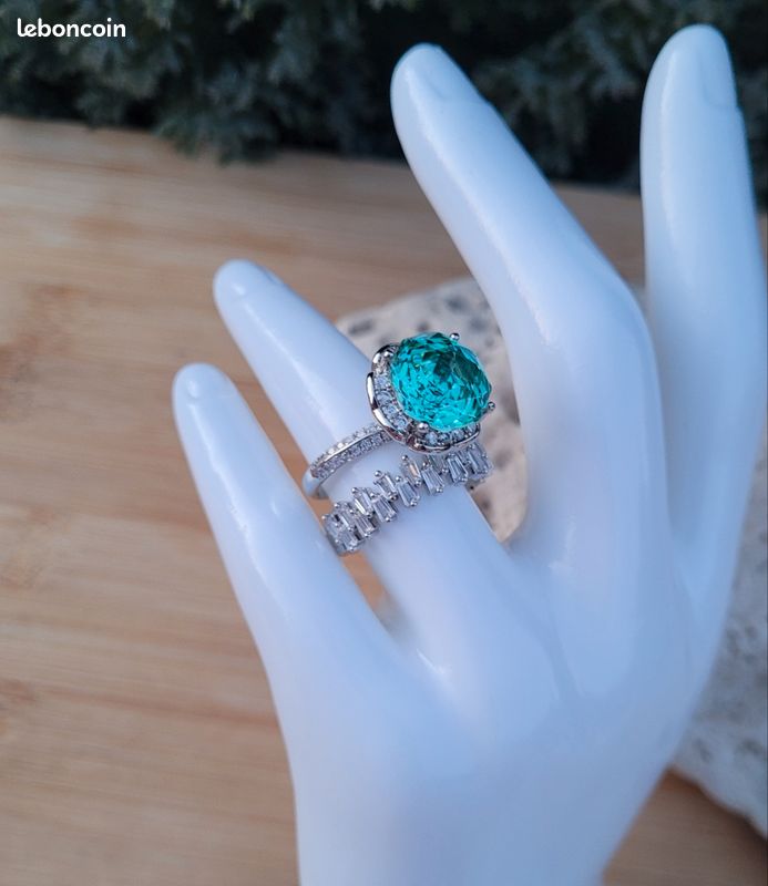 Bague Vintage Plaquée Or - Cristal Rose Et Diamant Bleu - Bijou Femme - Sans Marque