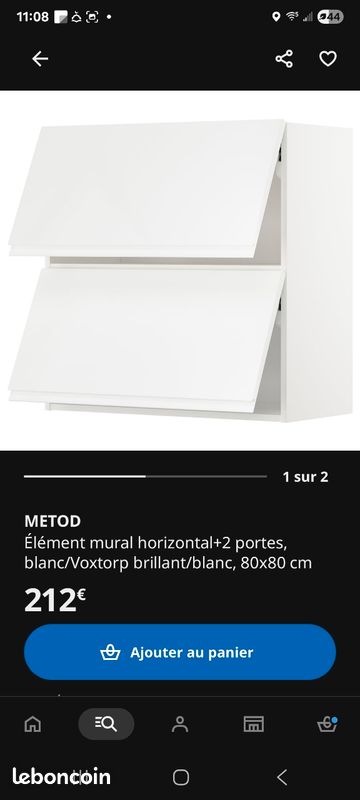 Meuble haut 80x80 voxtorp blanc brillant (image 2)