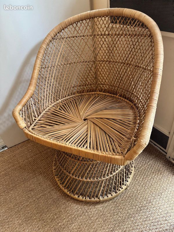 Fauteuil en rotin tressé (design circulaire) (image 1)