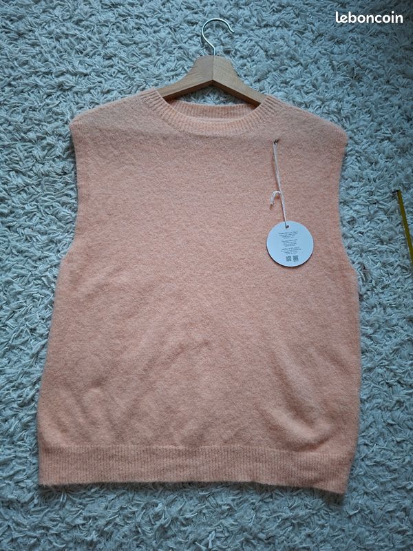 Pull débardeur avec alpaga,orange pâle, abricot, TU (34 à 40), dimensions photos, tout neuf (image 16)