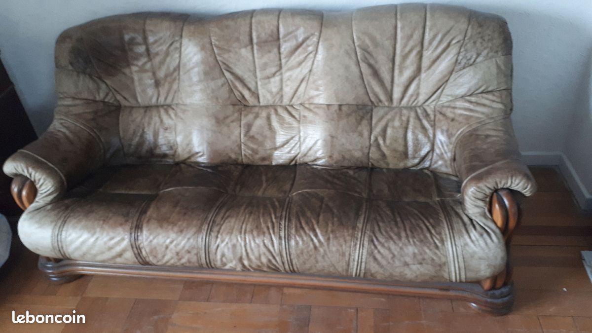 Ensemble canapé cuir 3 places et 2 fauteuils (image 1)