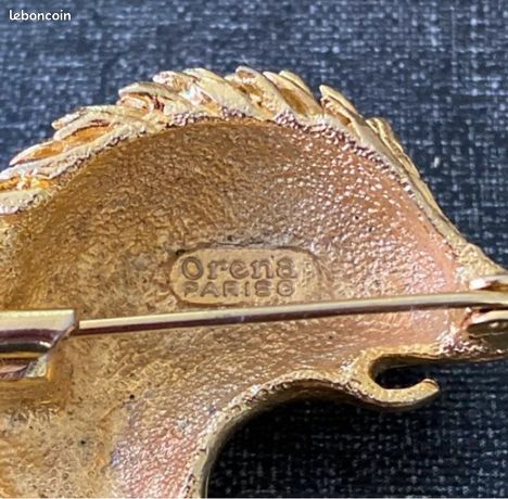 Grosse Broche Vintage ORENA PARIS - Oiseau En Doré Avec émaux Rouge - Très Bon état - France