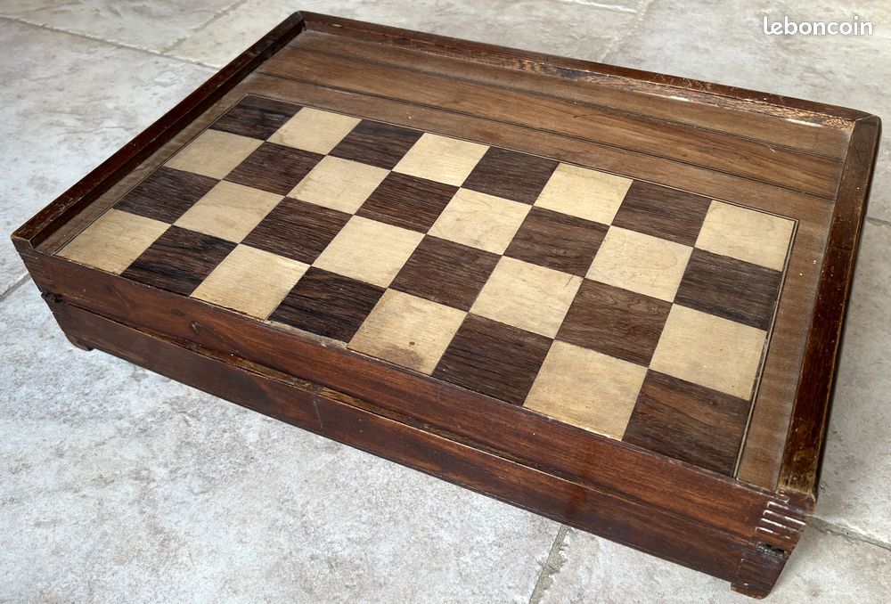 Ancienne Boîte De Jeu De Jacquet Backgammon En Bois - Complet Avec Jeu De Dames - France