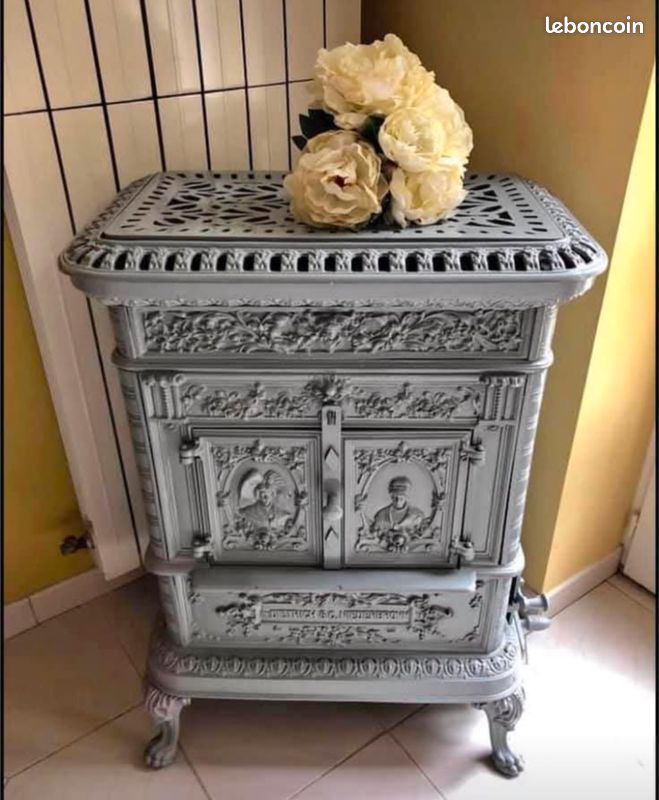 POÊLE À BOIS antique victorien en fonte par De Dietrich & Niederbronn