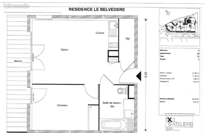 Appartement 2 pièces 41 m²