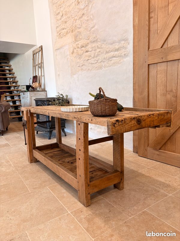Établi de menuisier en bois massif restauré (image 1)