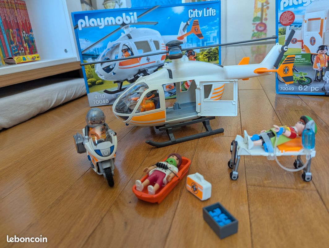 Ensemble urgentistes playmobil - moto, hélicoptère, ambulance (image 2)