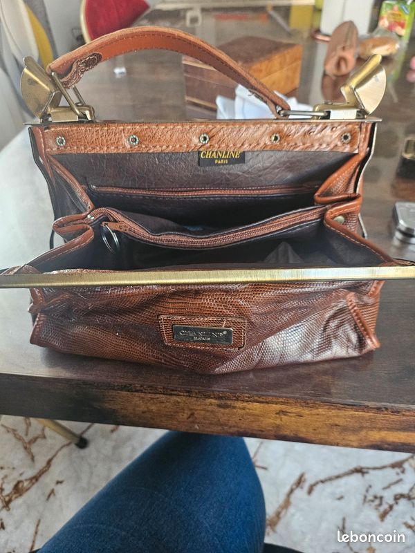 Sac à Main Vintage Chanline Paris En Cuir Marron Clair - Bandoulière, Comme Neuf
