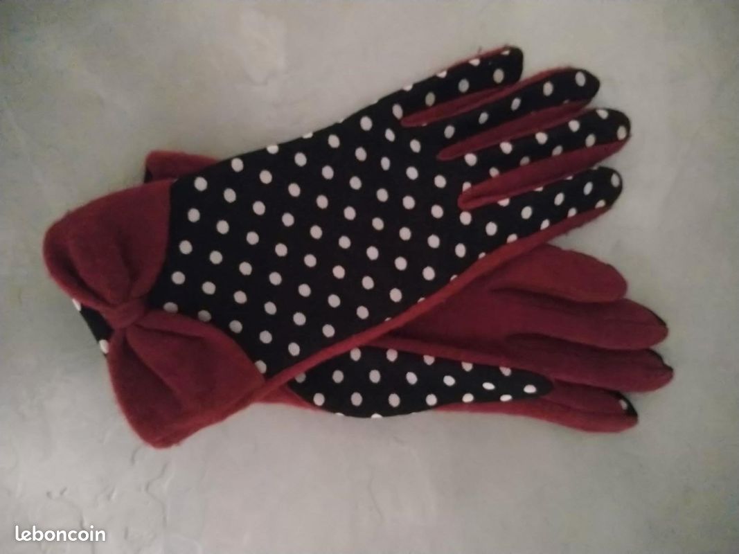 Gants maille bordeaux et pois blancs (image 8)
