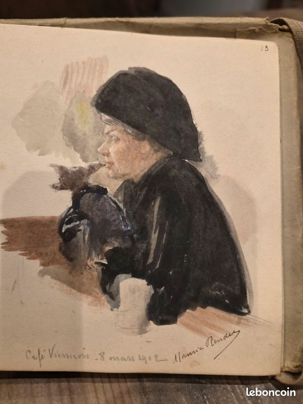 Petit croquis, dessin, Paris, le café Viennois, 1912, signé Maurice Renders (image 3)
