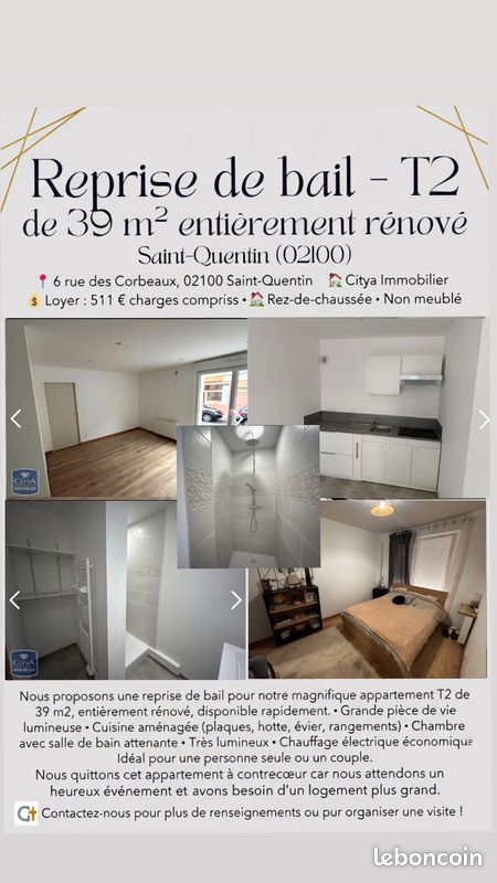 Appartement 2 pièces 39 m² · à Saint-Quentin · 39 m² · 511 €