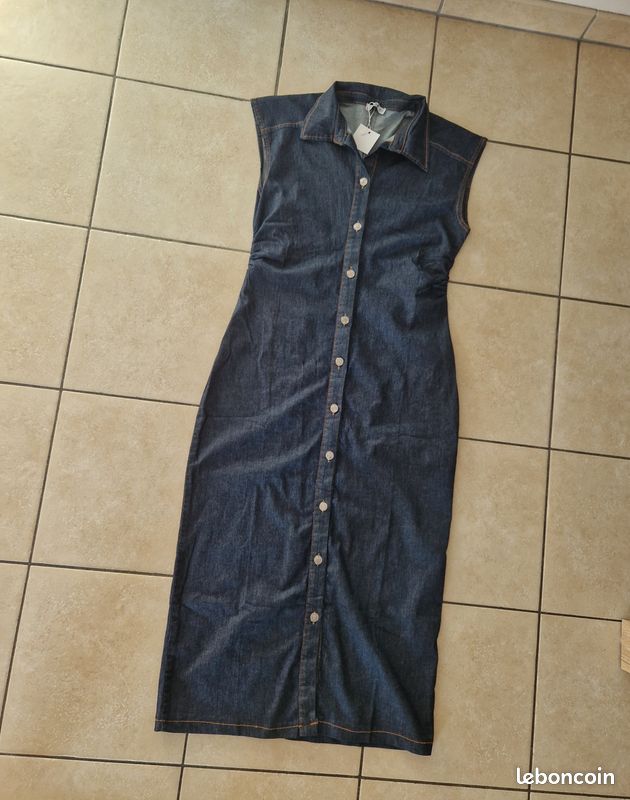 Robe jean longue sans manche (image 1)