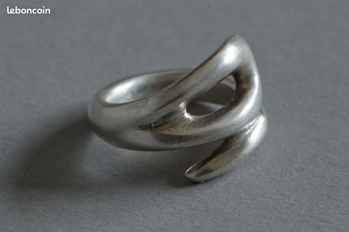 Bague UNO de 50 métal argenté unisexe spiralée formes organiques T63 (image 1)