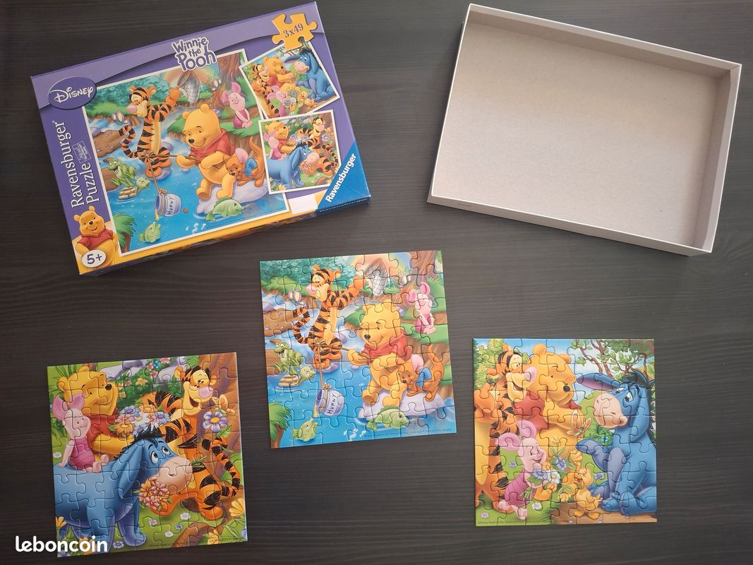 Très bon état et complet : Lot 3 puzzles Winnie l'Ourson 49 pièces (image 1)